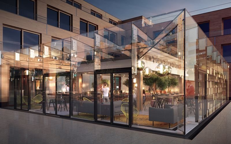 Tillbyggnad i glas. Ljusgård i bärande glas. Restaurang och utställningsytor.