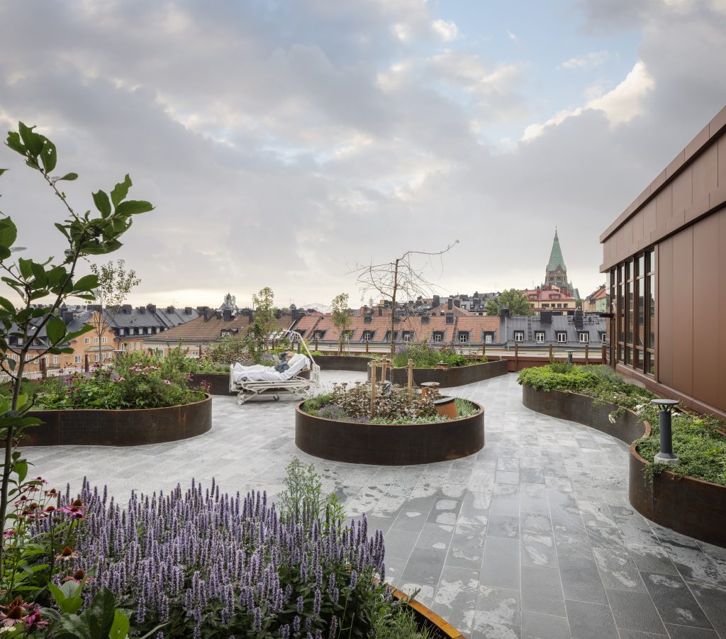 Ersta sjukhus terrass. Arkitektur vård och välmående.